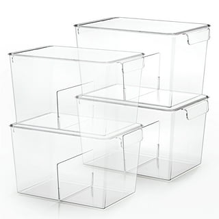 Stackable Clear Storage Bins with Lids, Large Plastic Storage Bins with Handle, Acrylic Pantry Organization and Storage for Kitchen, Fridge, Cabinet, Refrigerator, Bathroom Organizer