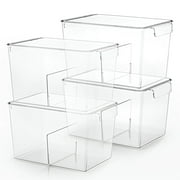 Stackable Clear Storage Bins with Lids, Large Plastic Storage Bins w Handle, Acrylic Pantry Organization and Storage for Kitchen, Fridge, Cabinet, Refrigerator, Bathroom Organizer
