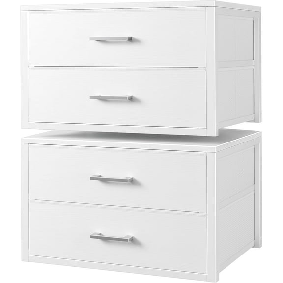 Stackable Storage Drawers Closet Organizers and Storage Fabric White 2 Drawer Dresser for Bedroom 2 Packs Modern