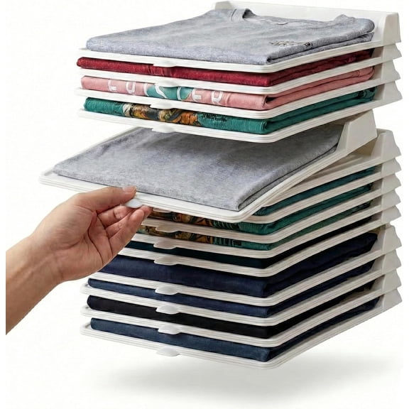 Stackable Closet Organizer 15 Pcs, Folded Shirt & Pants Storage System for Wardrobe