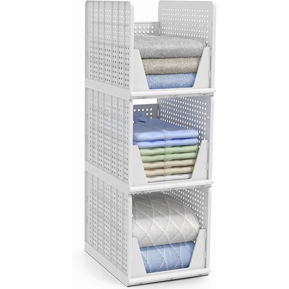 Stackable Closet Organizer, Open-Front Shelf Bins (3 XL)