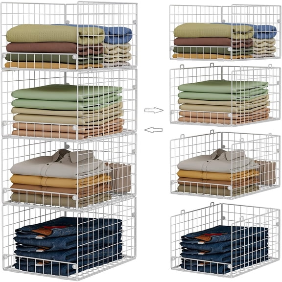 Stackable Closet Organizers and Storage - 4-Tier Stackable Storage Bins, Foldable Closet Shelf Organizer Basket, Clothes Organizers Shelves for Organizer System(Patent 30022416)