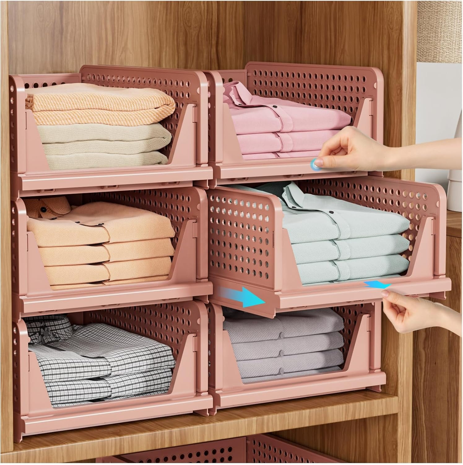 Stackable Closet Storage Basket, Multifunctional & Foldable Closet