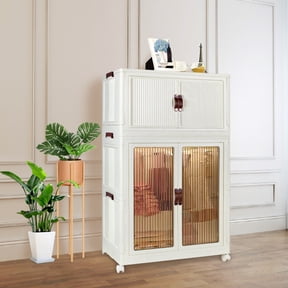 Stackable Closet Storage Bins, Portable Kids Closet with Lids and Doors, Collapsible Plastic Wardrobe, Armoire Wardrobe Closet with Wheels and Coat Hangers, White