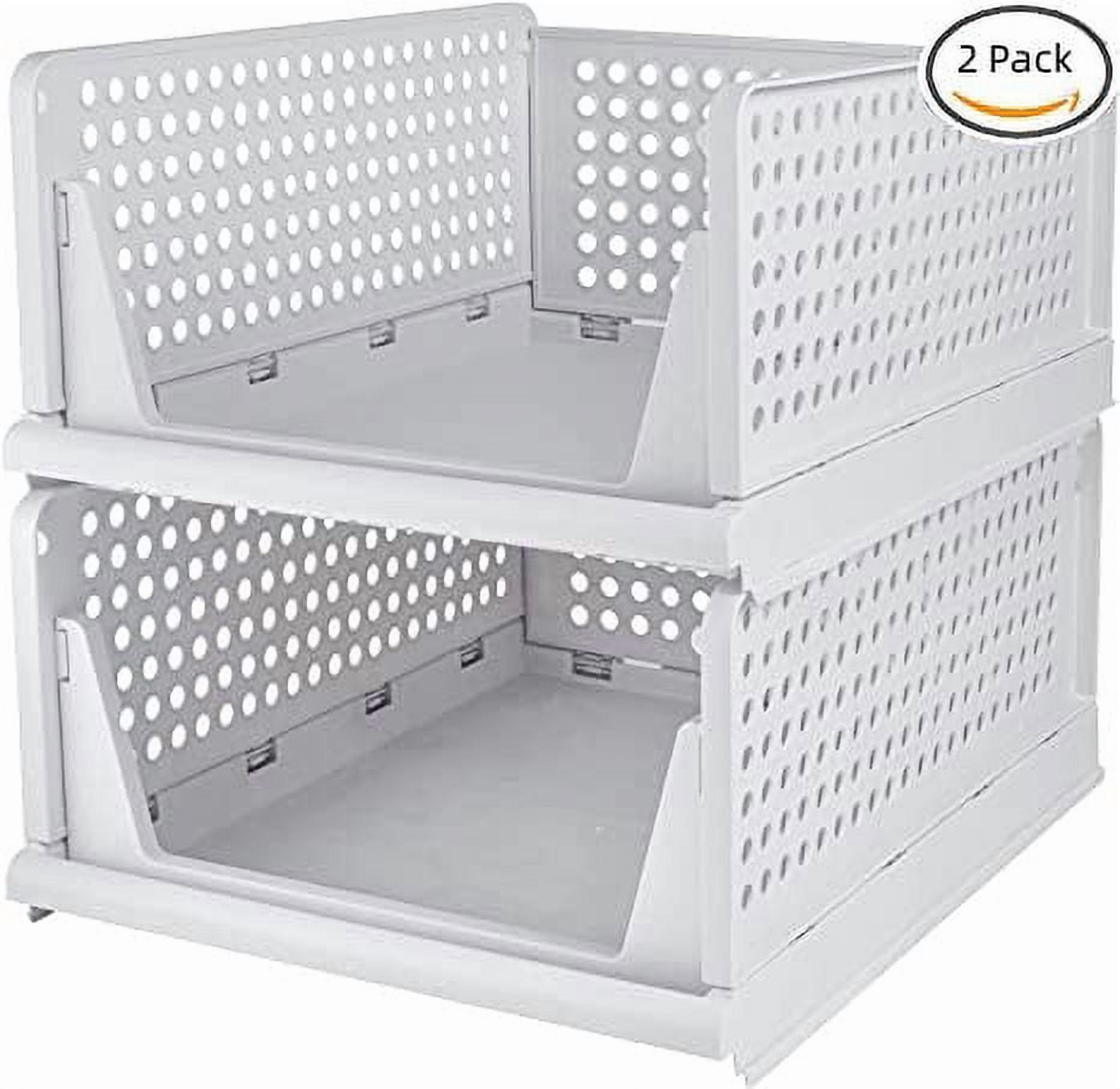 Stackable Closet Storage Box, Plastic Drawer Organizer, Foldable Wardrobe Clothes Shelf Baskets, Folding Containers Bins Cubes, Perfect for Kitchen, Office, Bedroom & Bathrooms, Set of 2