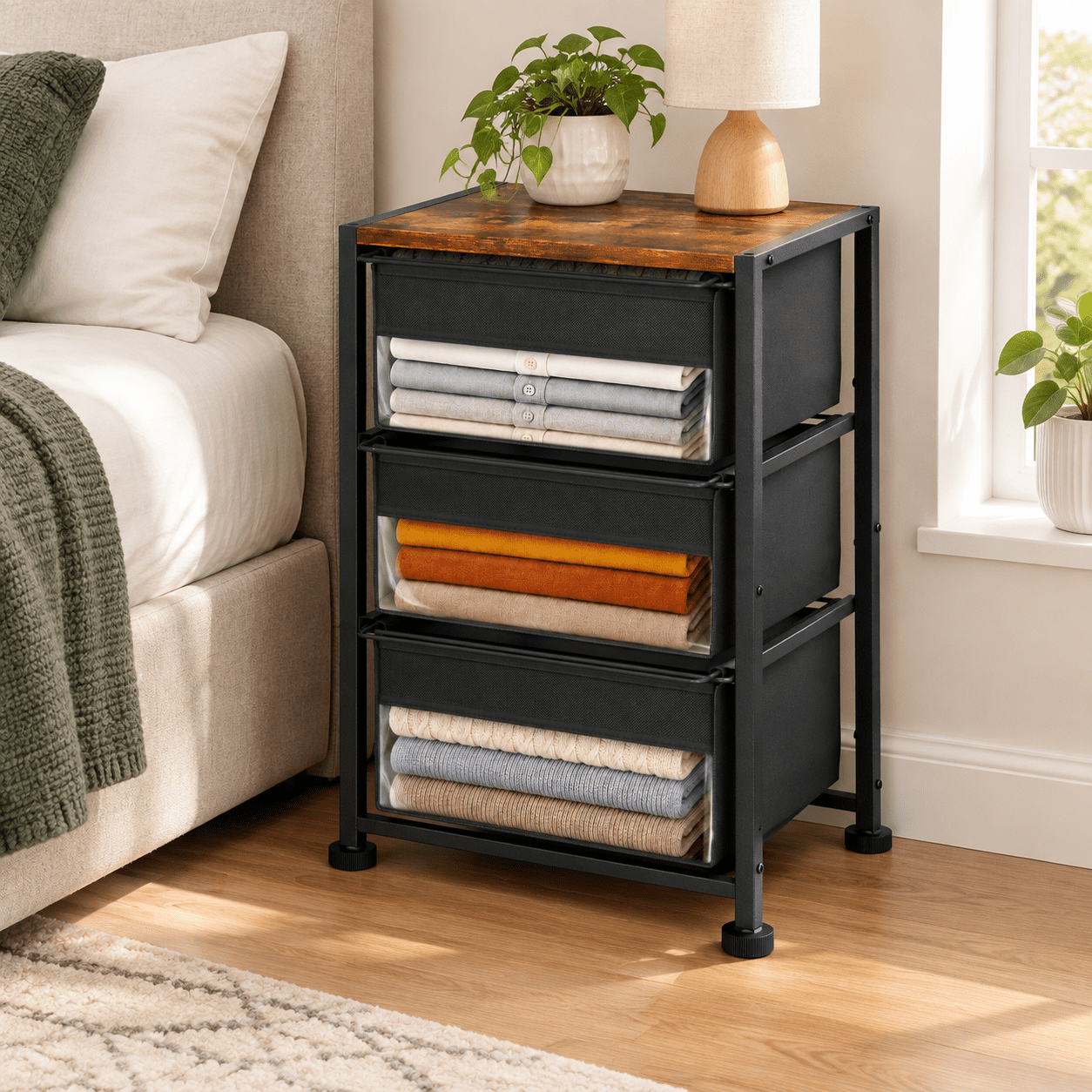 Storage Drawerws Stackable Closet Storage Drawers, Black, Set of 3 Drawers with Clear ...