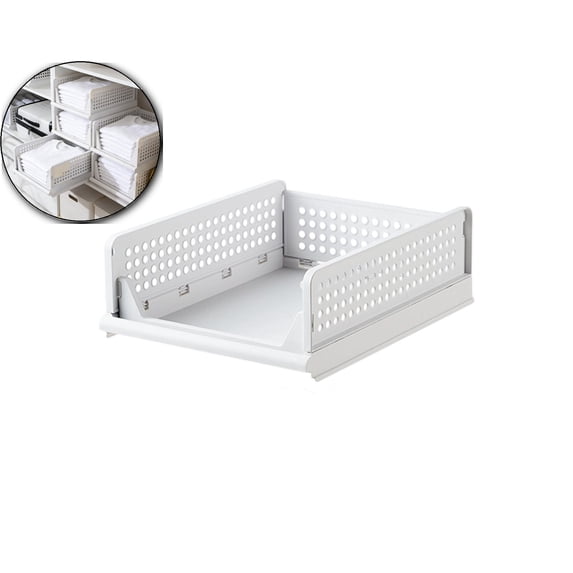 Stackable Clothes Storage Basket Organizer Sliding Cabinet Drawer Shelf DIY Divider Separator Desktop Container for Wardrobe Cupboard Kitchen Bathroom Office