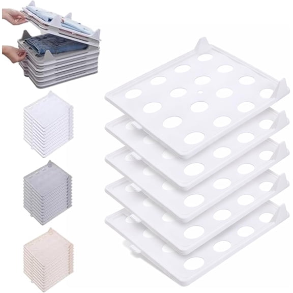 Stackable Clothing Organiser, for Shirts,Jeans,T Shirt – Maximize Vertical Storage, Keeps Lightweight Clothes Neat & Accessible, Stackable Closet Organizer, Keep Drawers Wrinkle-Free (White*5)