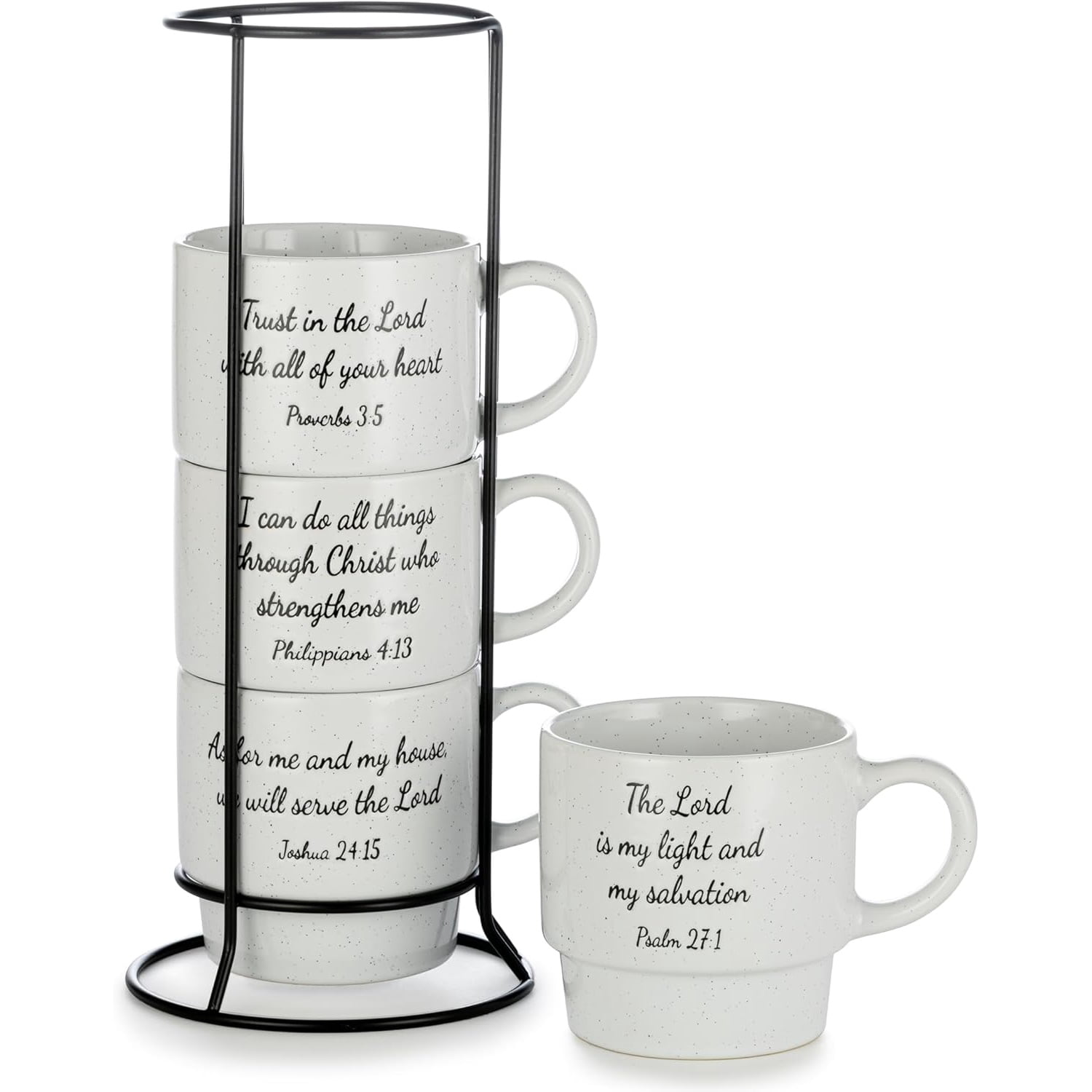 Coffee Stand Signature Housewares Stackable Coffee Mug Set - 4 White 15oz  Stoneware Mugs With Metal Stand, Dishwasher & Microwave Safe 15 Oz Coffee  Mug Set
