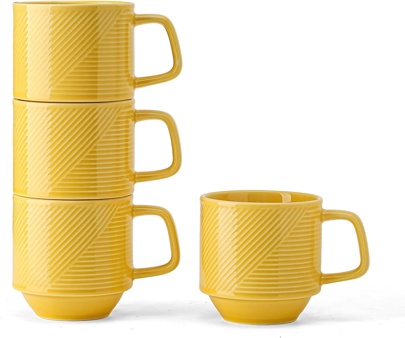 Stackable Coffee Mugs Set: 13 oz Ceramic Stacking Cups for Cappuccino ...