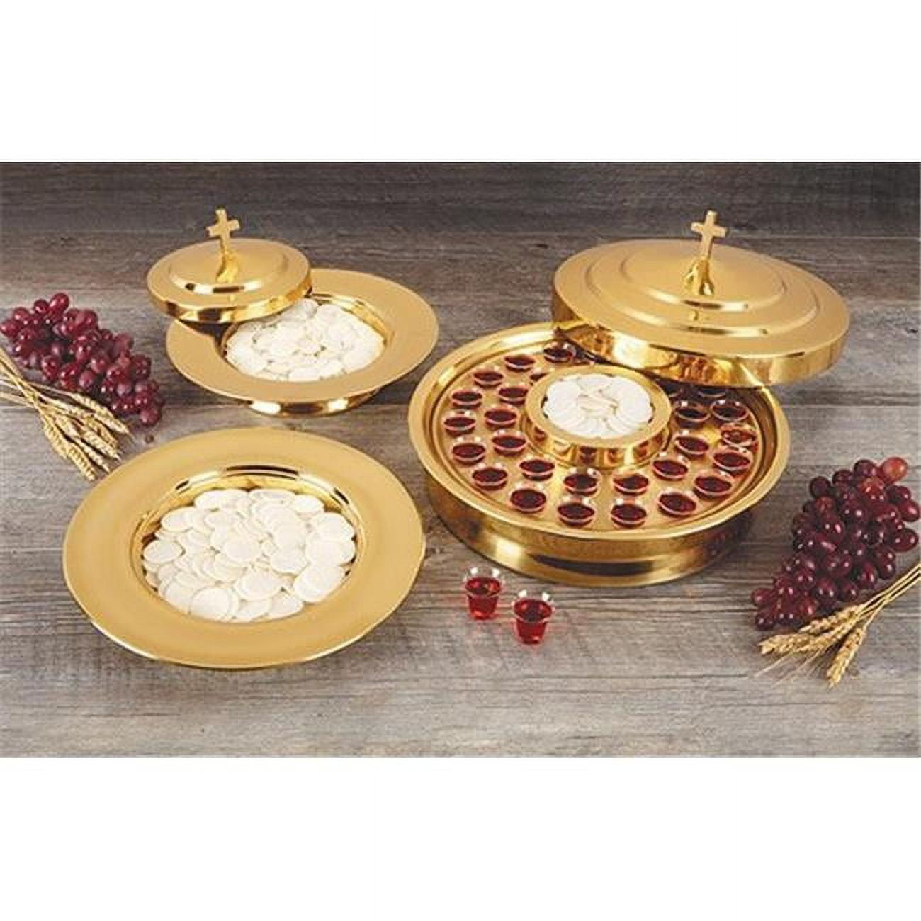 Stackable Communion Tray with 40 Hole Insert, Brass Tone