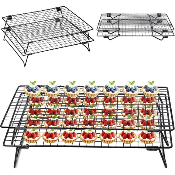 Stackable Cooling Rack for Cooking and Baking, 2 Pack Wire Cooling Rack with Collapsible Legs for Cooling Cookie, Cake, Pizza, Roasting, Grilling, Drying(13.4"*9.3")