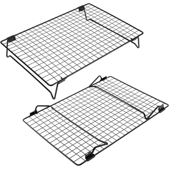 Stackable Cooling Racks for Baking and Cooking, 2 Pack 13.4x9.4 Inch Nonstick Carbon Steel Wire Rack, Foldable Cooling Rack