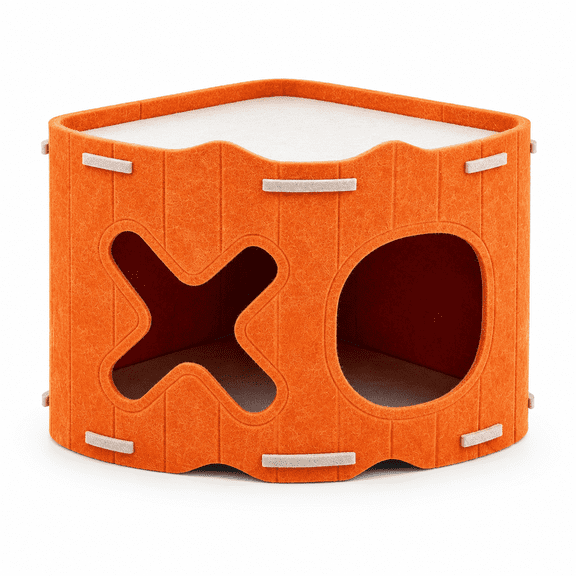 Stackable Corner Felt Cat House Modular Cat Cave Bed Indoor Multi-Level Stackable Cat Castle Hideout, Scratch Resistant Thick Felt Cat Enclosure for Small Medium Cats, Space Saving Corner Cat Shelter