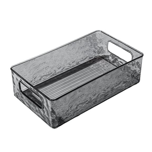 Stackable Cosmetic Organizer Basket, Transparent Plastic Makeup Storage Bin with Glacier Pattern and Handle, Gray