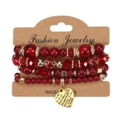 MLYEEWF Stackable Crystal Beaded Bracelets for Women Boho Multi Layer Stretch Bracelets Natural Stone Bead Bracelet with Love Charm Jewelry for Women - Red 6.29Inch