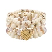 Stackable Crystal Beaded Bracelets for Women Boho Multi Layer Stretch Bracelets Natural Stone Bead Bracelet with Love Charm Jewelry for Women - White 6.29Inch