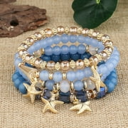 MLYEEWF Stackable Crystal Beaded Bracelets for Women Boho Multi Layer Stretch Bracelets Natural Stone Bead Bracelet with Starfish Charm Jewelry for Women - Blue 7.08Inch