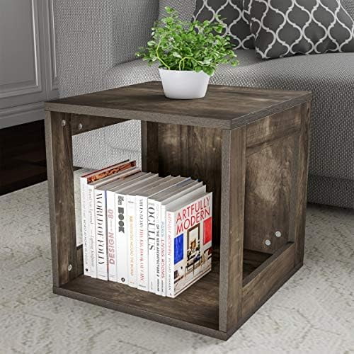 Stackable Cube End Table - Contemporary Minimalist Modular Accent Piece with Open Sides for Bedroom, Living Room, or Office (Gray)