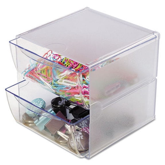 "Stackable Cube Organizer, 2 Compartments, 2 Drawers, Plastic, 6 x 7.2 x 6, Clear | Bundle of 10 Each"
