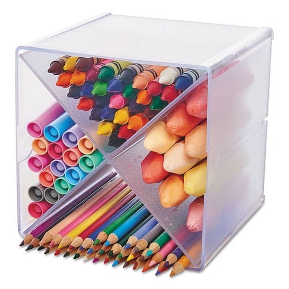 "Stackable Cube Organizer, X Divider, 4 Compartments, Plastic, 6 x 7.2 x 6, Clear | Bundle of 10 Each"