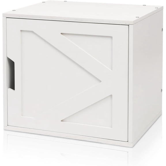 Stackable Cube Storage Organizer, Multifunctional Wood Cubby Bookshelf with Door, Easy Assembly DIY Storage Bin, Durable Classic Storage Unit for Bedroom Living Room Office, White