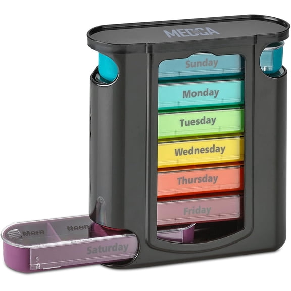 Stackable Daily Pill Organizer - (4 Times a Day) Weekly Medication Reminder - Premium Weekly AM/PM Pill Box with 7 Individual Stacking Cases, a Everyday Medicine Organizer for Vitamins