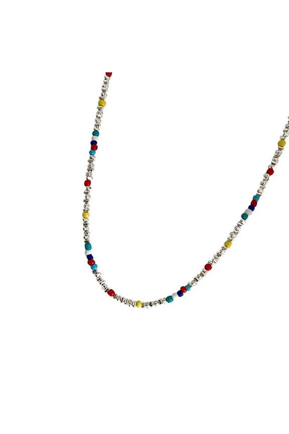 Stackable Dainty Glass Bead Necklace, Thin Beaded Necklace, Featuring Metallic for Casual Party Outfit