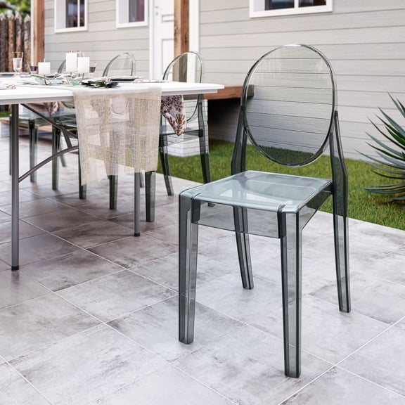 Stackable Dark Grey Acrylic Ghost Event Chairs  Set of 4