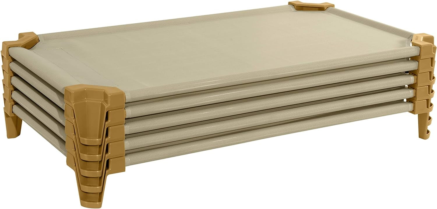 Stackable Daycare Cots for Toddlers, 40", Tan, Factory Assembled Nap