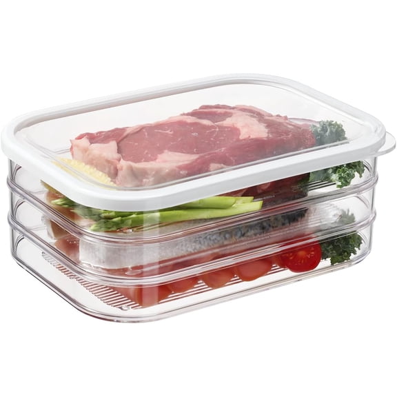 Stackable Deli Meat Storage, 3-Tier Lunch Meat Container for Fridge Dishwasher Safe, Clear Cold Cuts & Cheese Organizer with Lid, Meal Prep Meat Storage Containers for Refrigerator