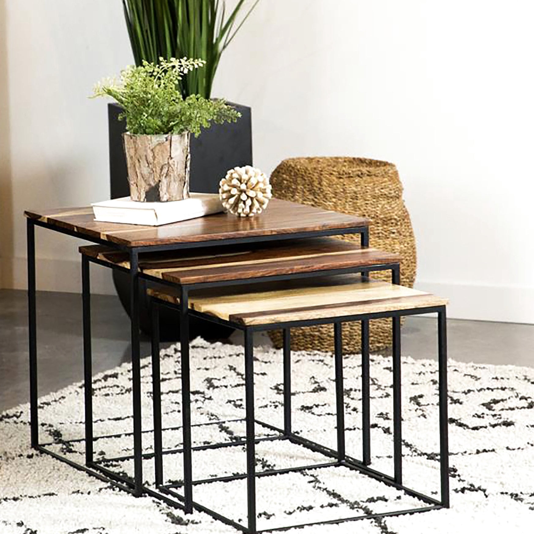Stackable Design for Small Spaces - 3-piece Sheesham Wood Nesting ...