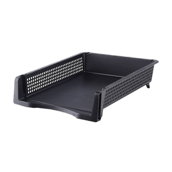 Stackable Desktop File Box Document Organizer, Vertical Laminated Paper Rack Storage Tray For Home Office, Plastic Folder Holder For Letter Size, Black