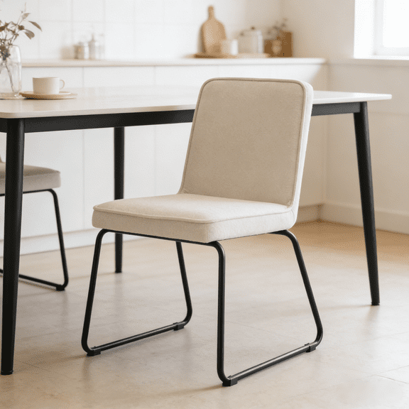 Stackable Dining Chair, Cream Boucle Upholstered Armless Chair with Metal Frame for Kitchen, Dining Room, Home Office, 1 Piece Chair