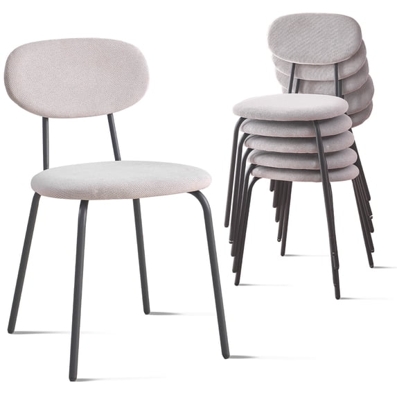 Stackable Dining Chair Set of 6, Small Modern Kitchen Chair with Fabric Cushion, Space Saving Chairs for Apartment Living Room, White