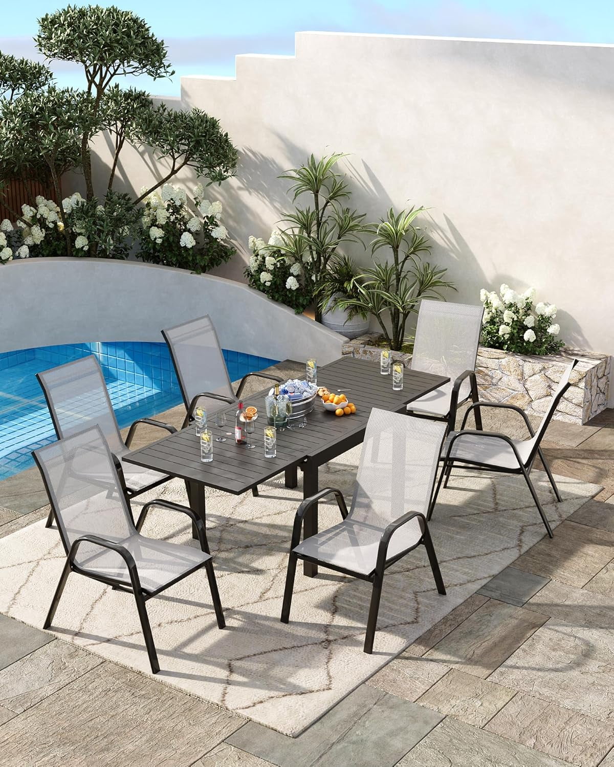 Stackable Dining Chairs Set of 4, High-Back Patio Dining Chairs