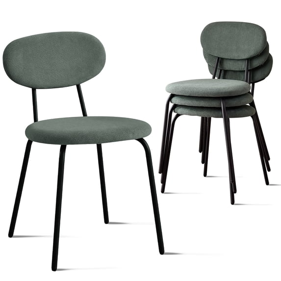 Stackable Dining Chairs Set of 4, Small Modern Kitchen Chair with Metal Legs, Space Saving Fabric Chairs for Apartment, Dining Living Room, Green