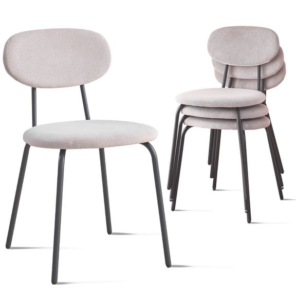 Stackable Dining Chairs Set of 4, Small Modern Kitchen Chair with Metal Legs, Space Saving Fabric Chairs for Apartment, Dining Living Room, White