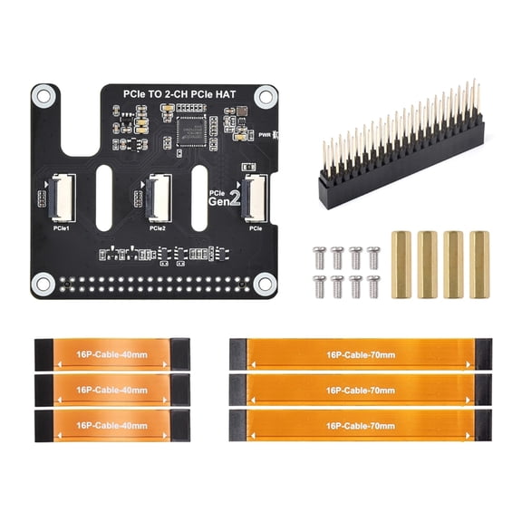 Stackable Double PCIe HAT Expansion Module 2CH Connectors And 16 PIN Ribbon Cable Module