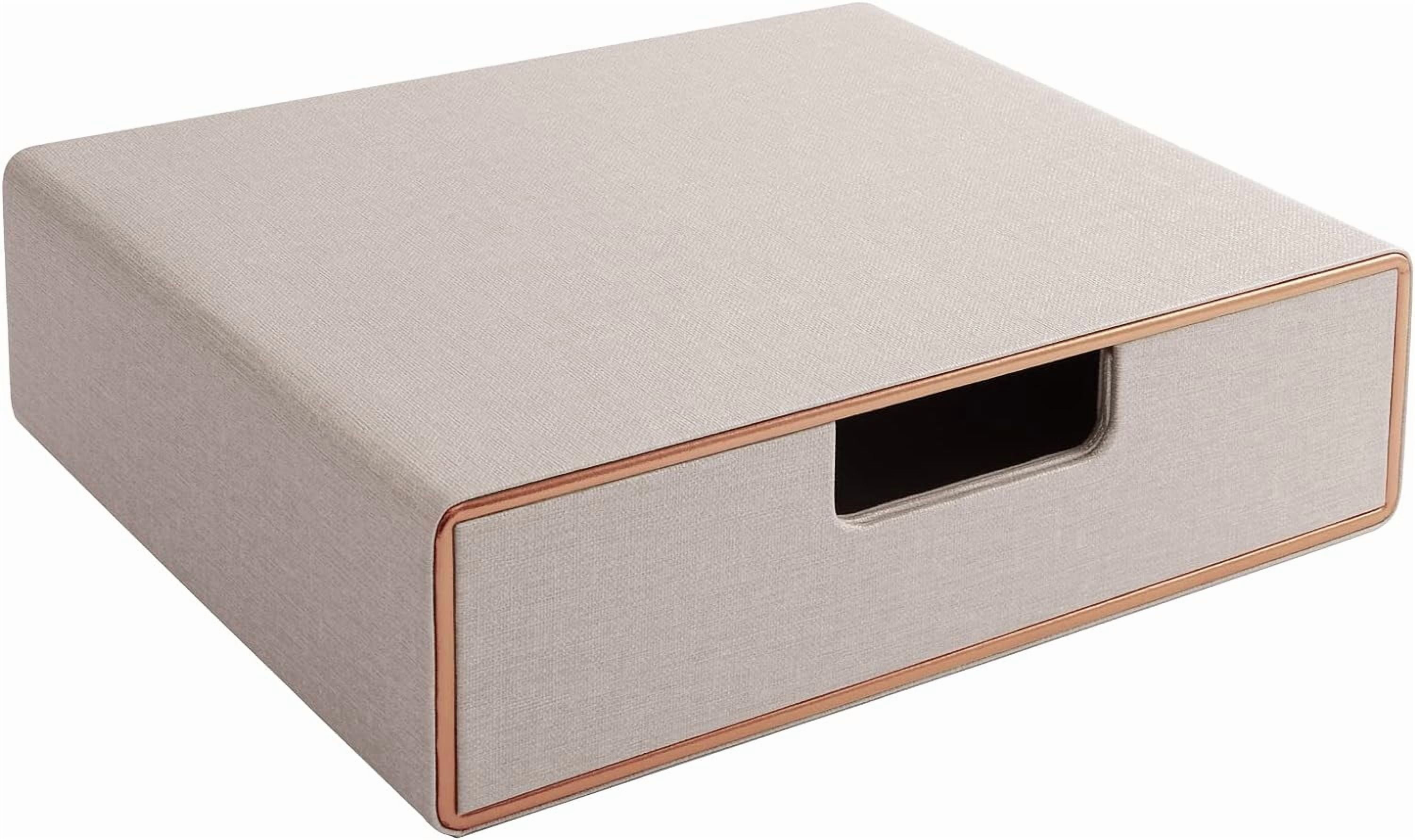Drawer Organizer PU Leather Classic Handmade,Organize Home Office Desk Accessories and Sort Letter-Size Paper/a4 Document,Desk Caddy with Drawers Storage Box,13.1x10x3.7inches,Beige
