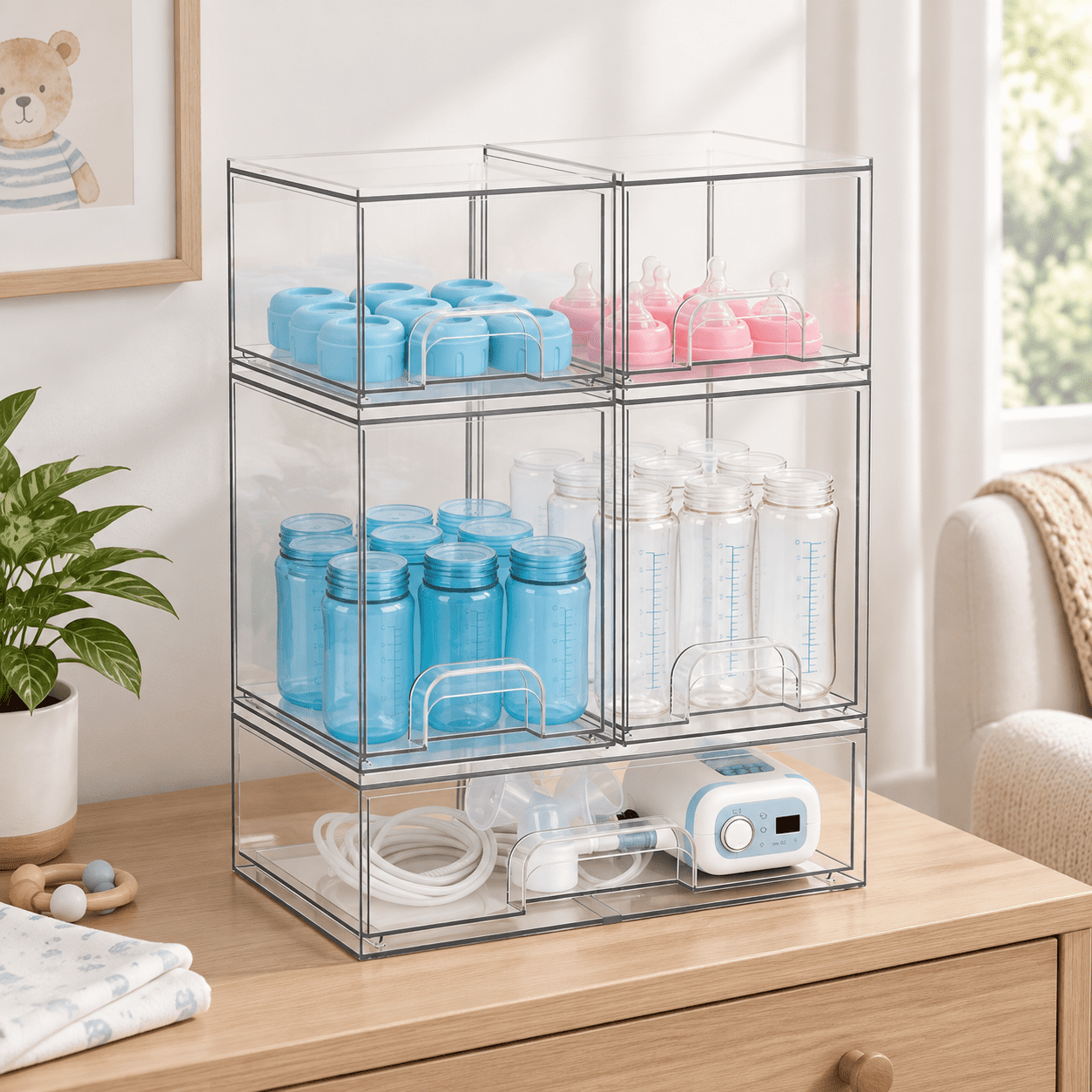 Storage Drawerws Stackable Drawer Organizer Set, 5-Piece (2S+2M+1L), for Cabinet ...