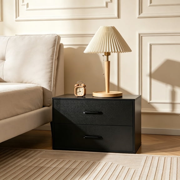 Stackable Drawers for Closet, 2-Drawer Short Dresser, Multi-Purpose Storage Cube with Anti-Scratch Pads, Anti-Tipping Device, Storage Cabinet for Living Room, Entryway, Home Office, Black
