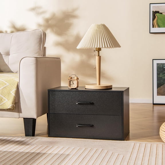 Stackable Drawers for Closet, 2-Drawer Short Dresser, Multi-Purpose Storage Cube with Anti-Scratch Pads, Anti-Tipping Devices, Storage Cabinet for Living Room, Entryway, Home Office (1, Black)