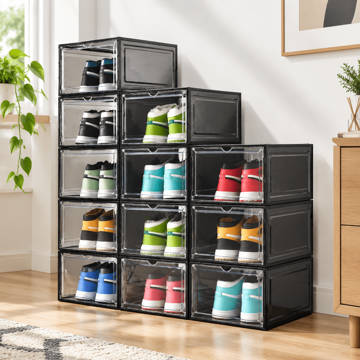 Shoe Rac Png Stackable Drop Front Plastic Shoe Storage Boxes, Fits Up To Size 12, 17 ...