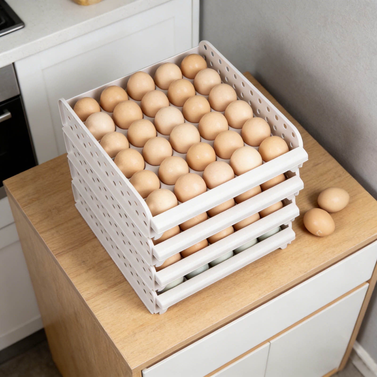 Stackable Egg Container Syorage Bin: Refrigerator Egg Holder for Refrigerator Four Layer Egg Storage Box Chicken Egg Storage Container Organizer Bin Egg Tray