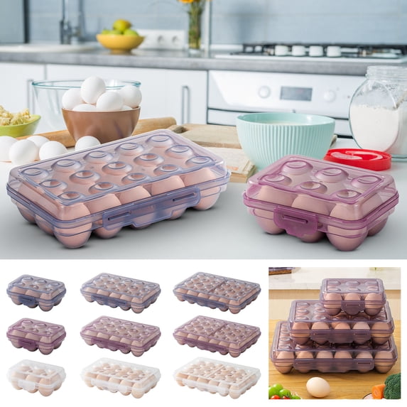 Stackable Egg Storage Box for Refrigerator | Portable Plastic Food Grade Preservation Container with Handle, Space-Saving, Transparent, 30.5x21x6.9cm, Odorless, Durable, Easy Transport