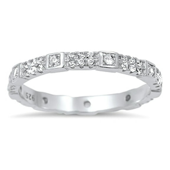 Stackable Eternity Clear Cubic Zirconia Ring 925 Sterling Silver Band White Jewelry Female Size 6