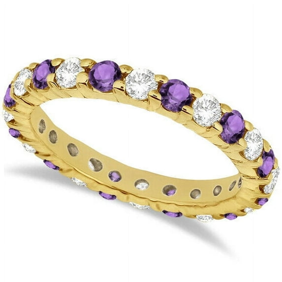 Stackable Eternity Diamond Amethyst Ring Wedding Band 925 Sterling Silver Yellow Gold Plated Gemstone Jewelry For Women Gift By KIRAN FINE JEWELS