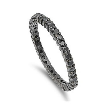8mm Wide 5-Row CZ Eternity Band Ring - Solid 925 Sterling Silver, Various Sizes