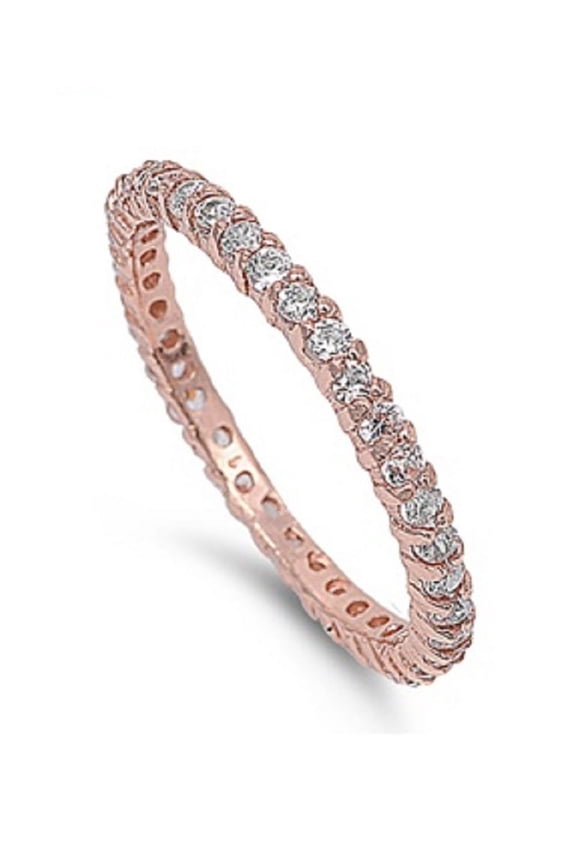 Stackable Eternity Ring Clear Cubic Zirconia Rose Gold-tone Plated Sterling Silver 925